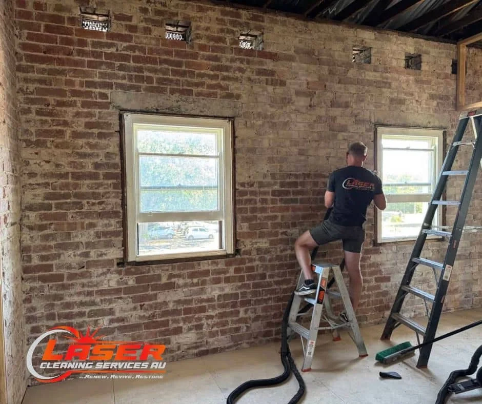 Laser surface removal from brick wall restoring masonry surface - Victoria.
