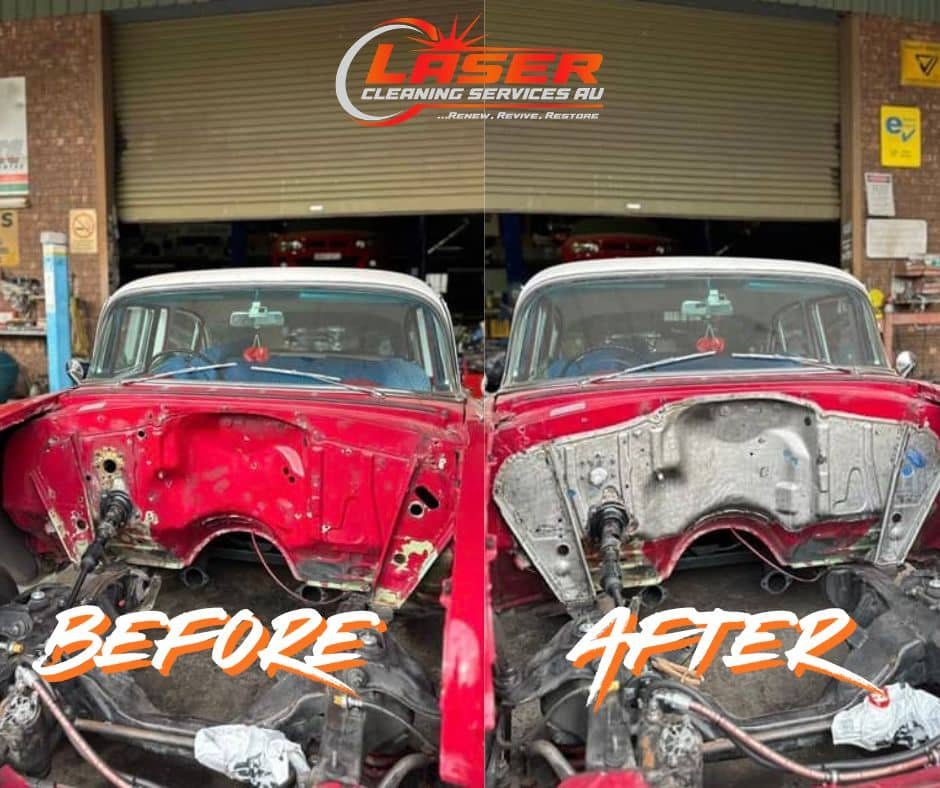 Rust and paint removal from vintage car panel, Victoria.