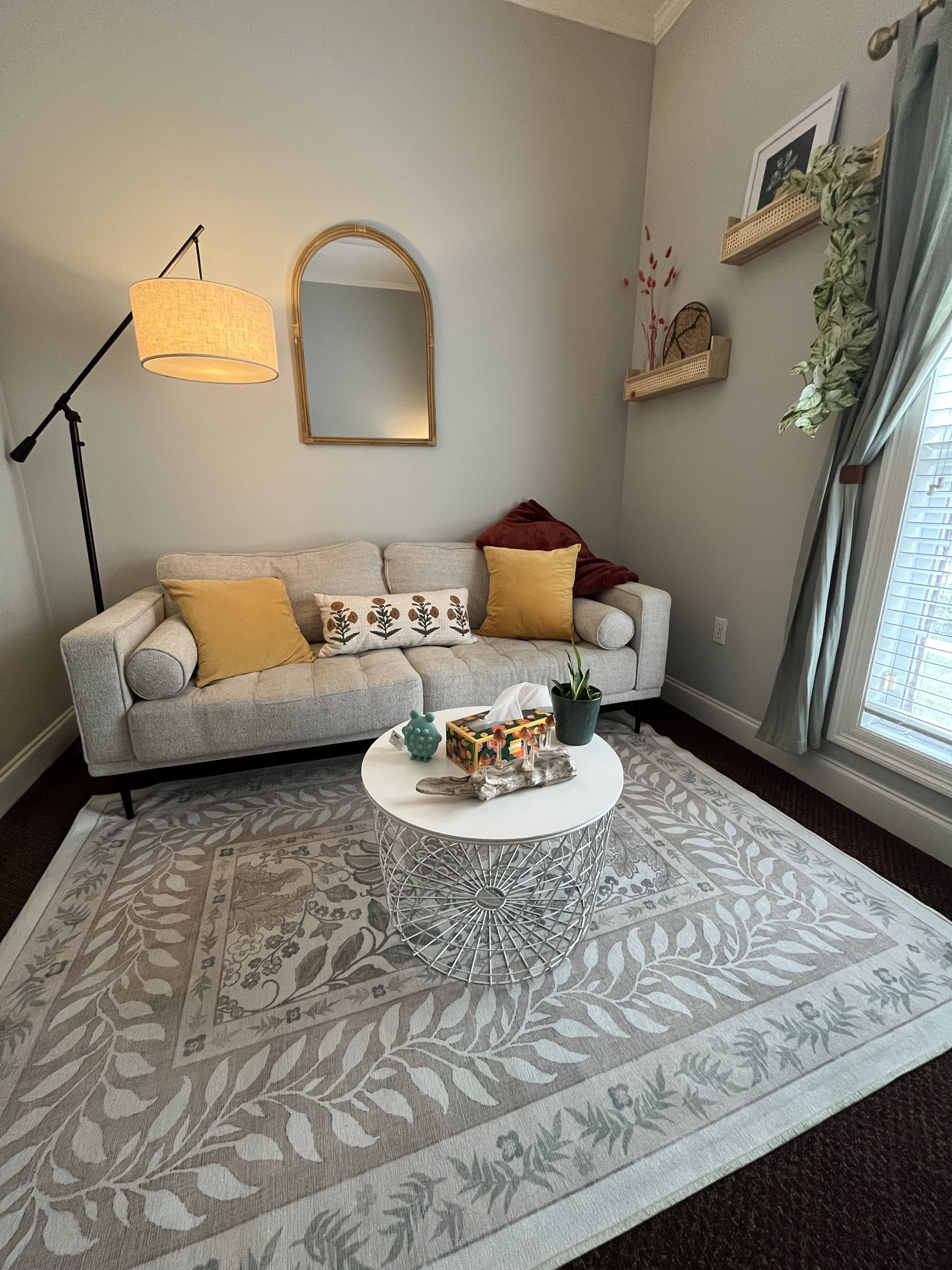 Interior of Tatiana Campbell's therapy office at Carter Collaborative Counseling—a trauma-informed environment for clients in the Olive Branch and DeSoto County area.