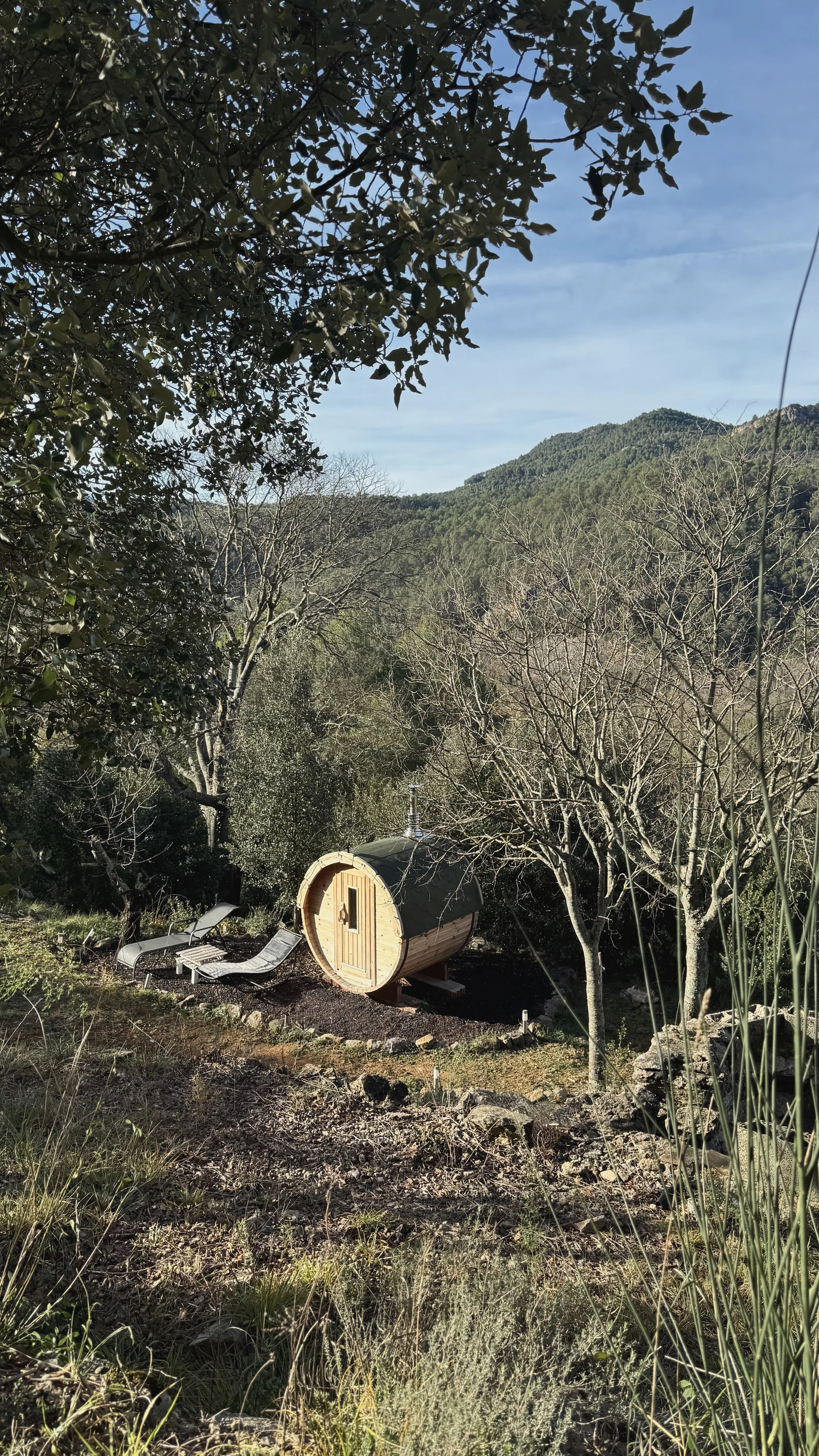 Sauna surrounded by mountains and nature