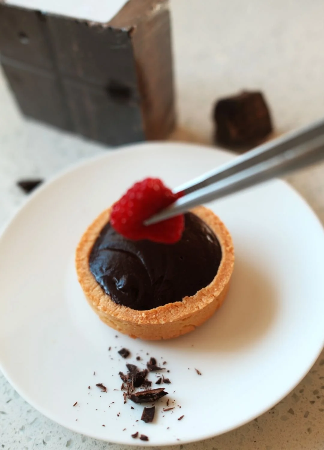 Dark Chocolate Ganache, Raspberry Puree Fresh Raspberry 4 Tarts Box