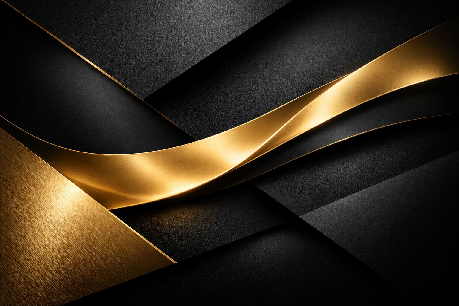 Abstract background with black textured surfaces and gold curved accents.