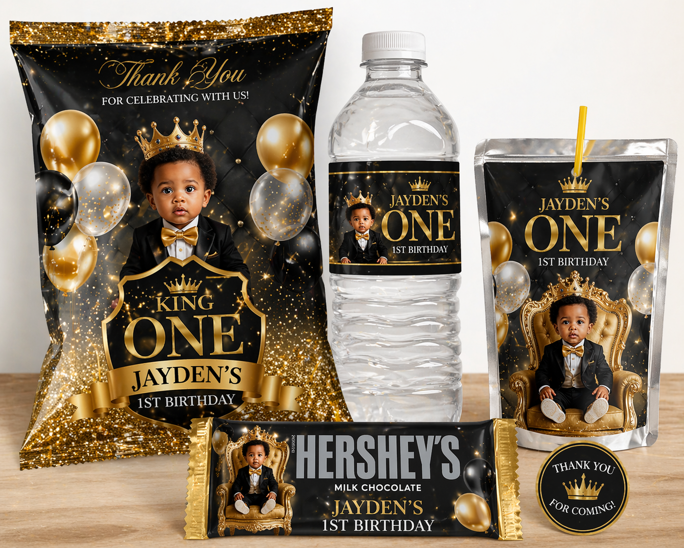 Personalized Party Package - Chip Bags, Water Bottles, Hershey Bars & Juice Pouches