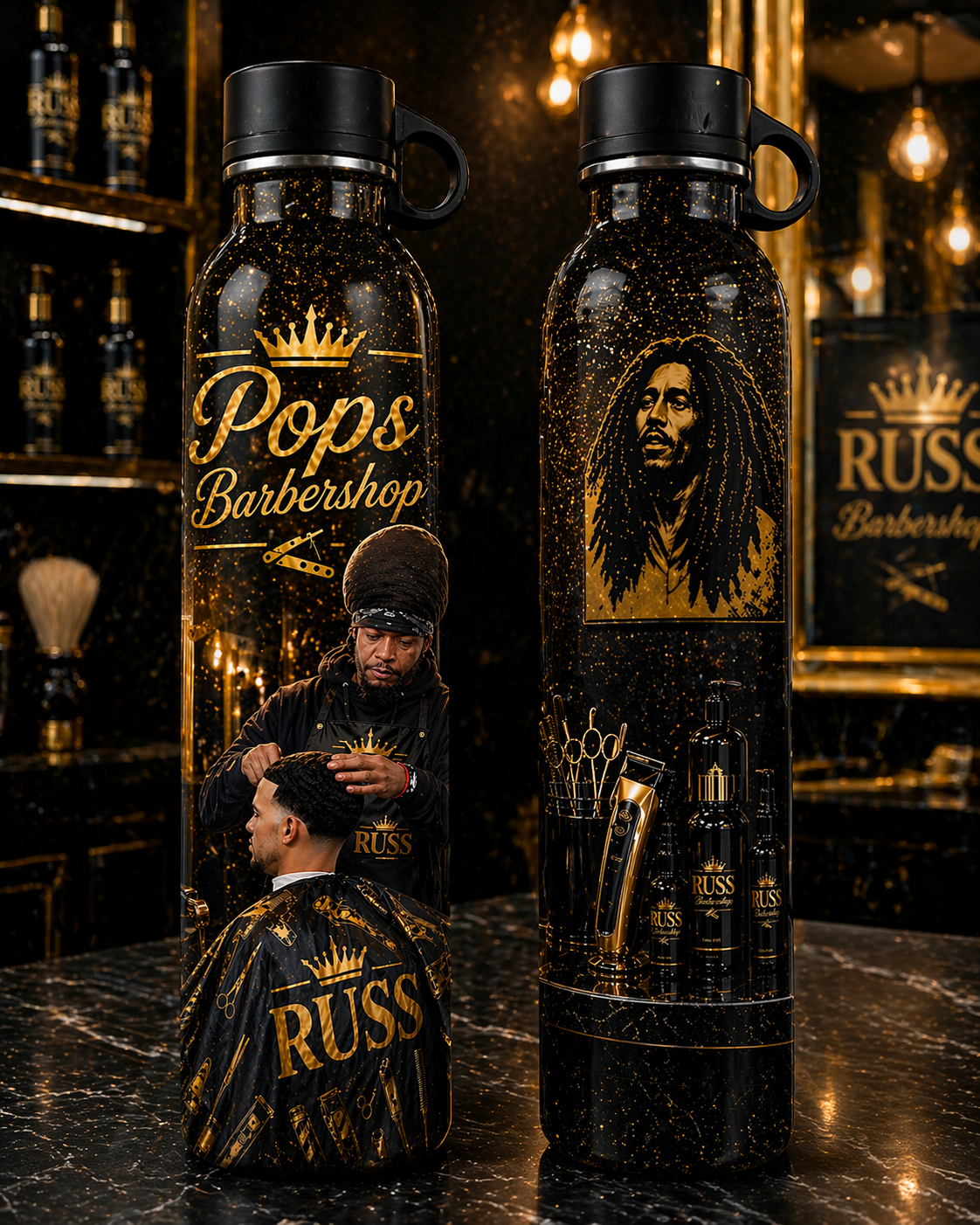 Custom Sublimation Water Bottle - Barber Shop Edition