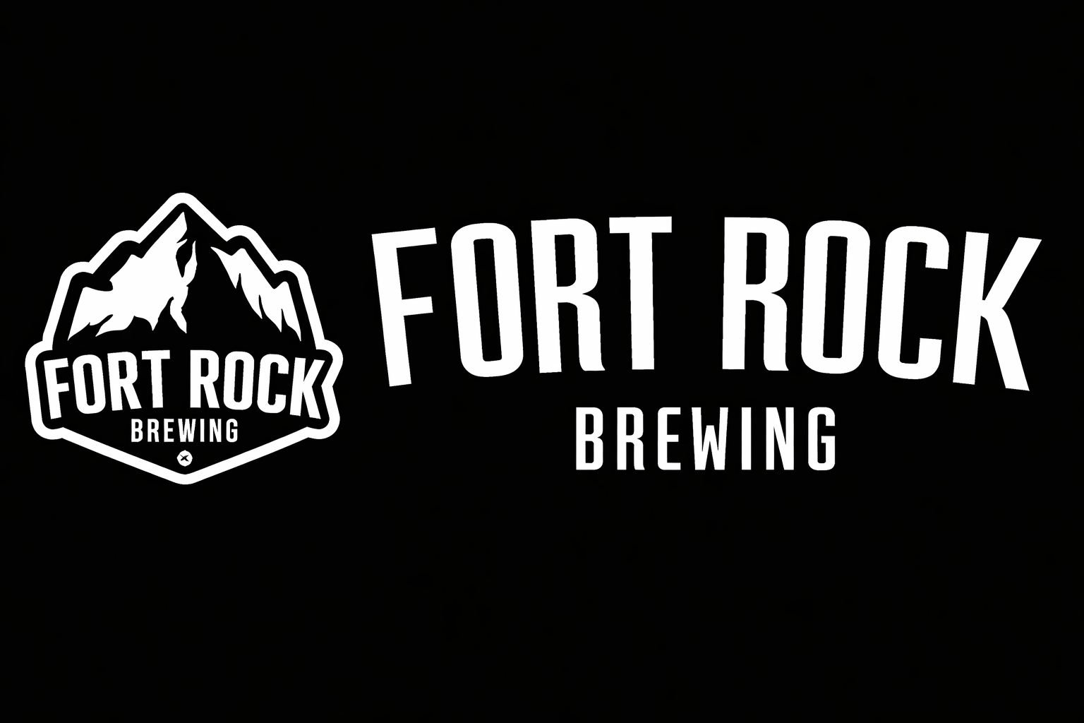 Logo of Fort Rock Brewing featuring a mountain graphic and the company name in bold white text on a black background.