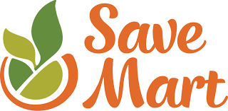 Logo with green leaves and an orange and green fruit, with the words "Save Mart" in orange text
