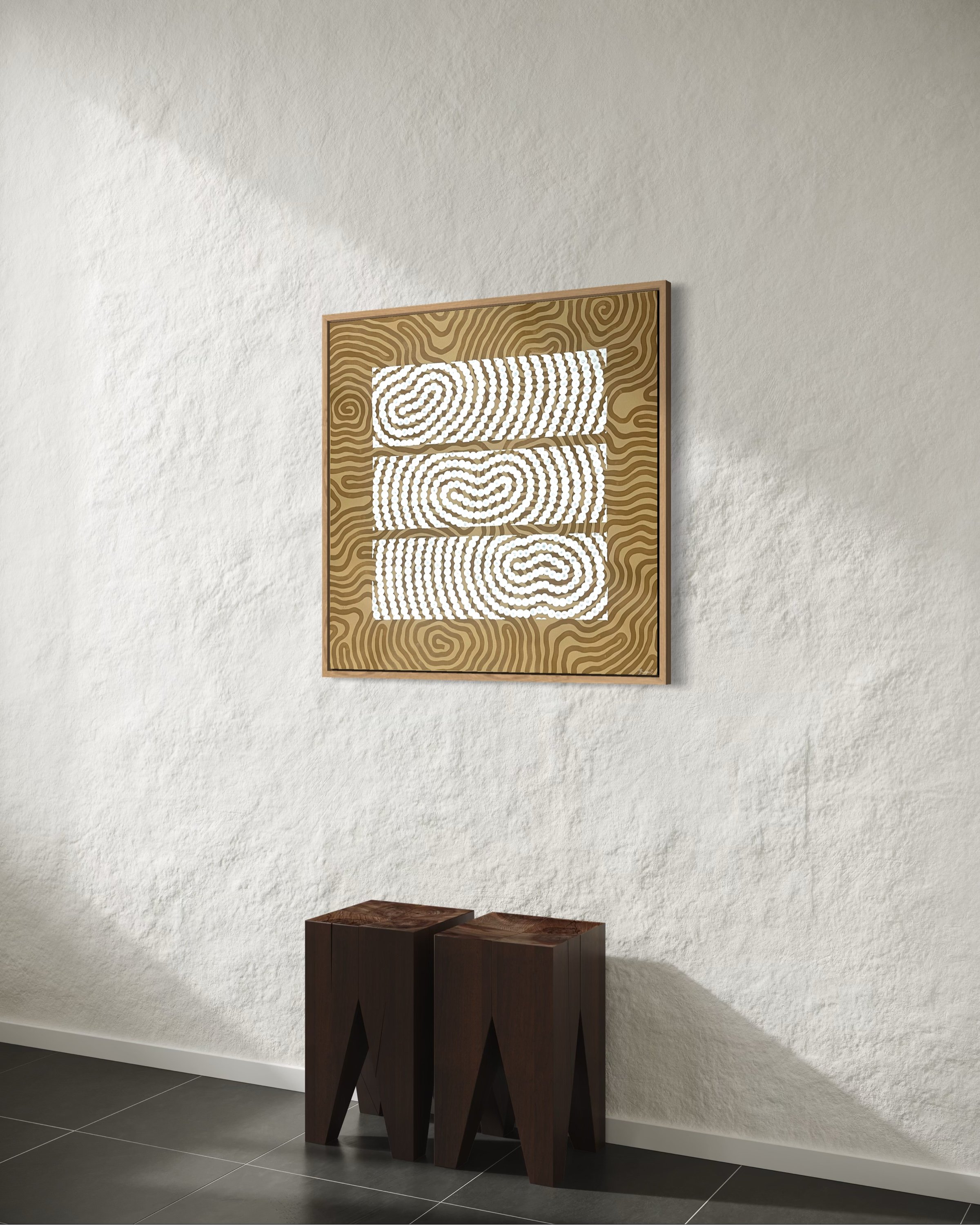 Original Aboriginal painting on canvas by Bunjil Art titled Confined Connection 3, part of the Confined Connection series