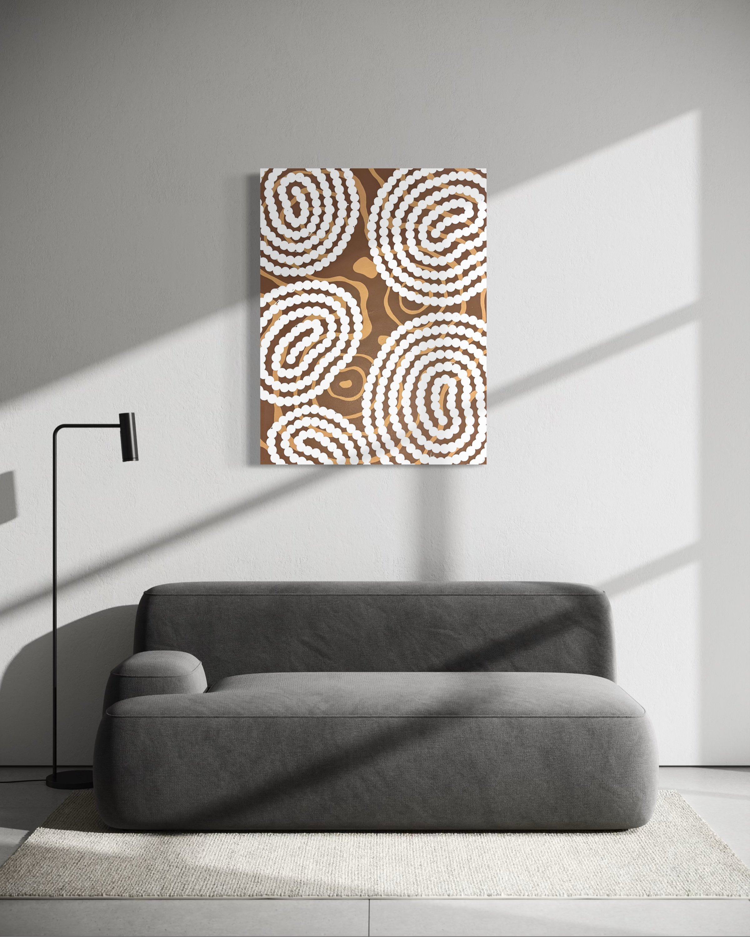Original Aboriginal artwork on canvas by Bunjil Art titled Dry Country