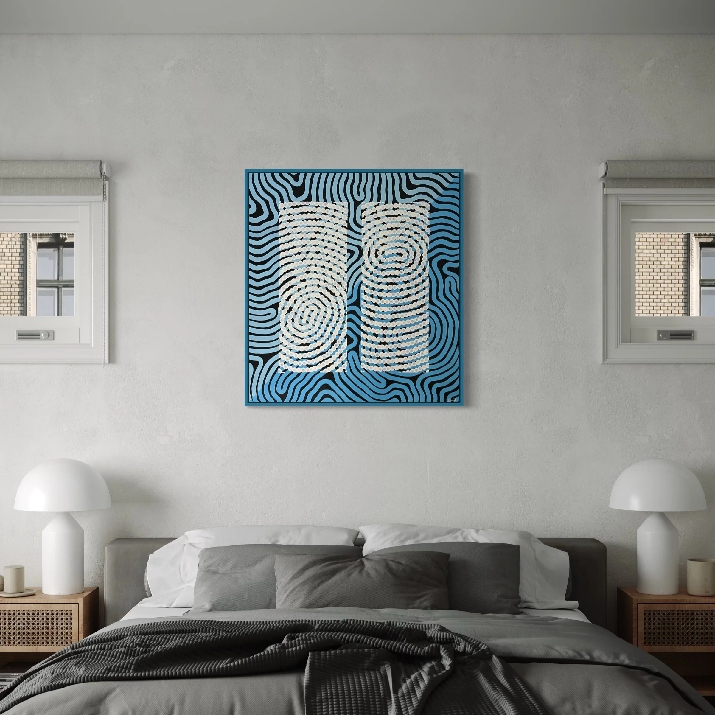 Original Aboriginal art collection on canvas by Bunjil Art titled Confined Connection 2