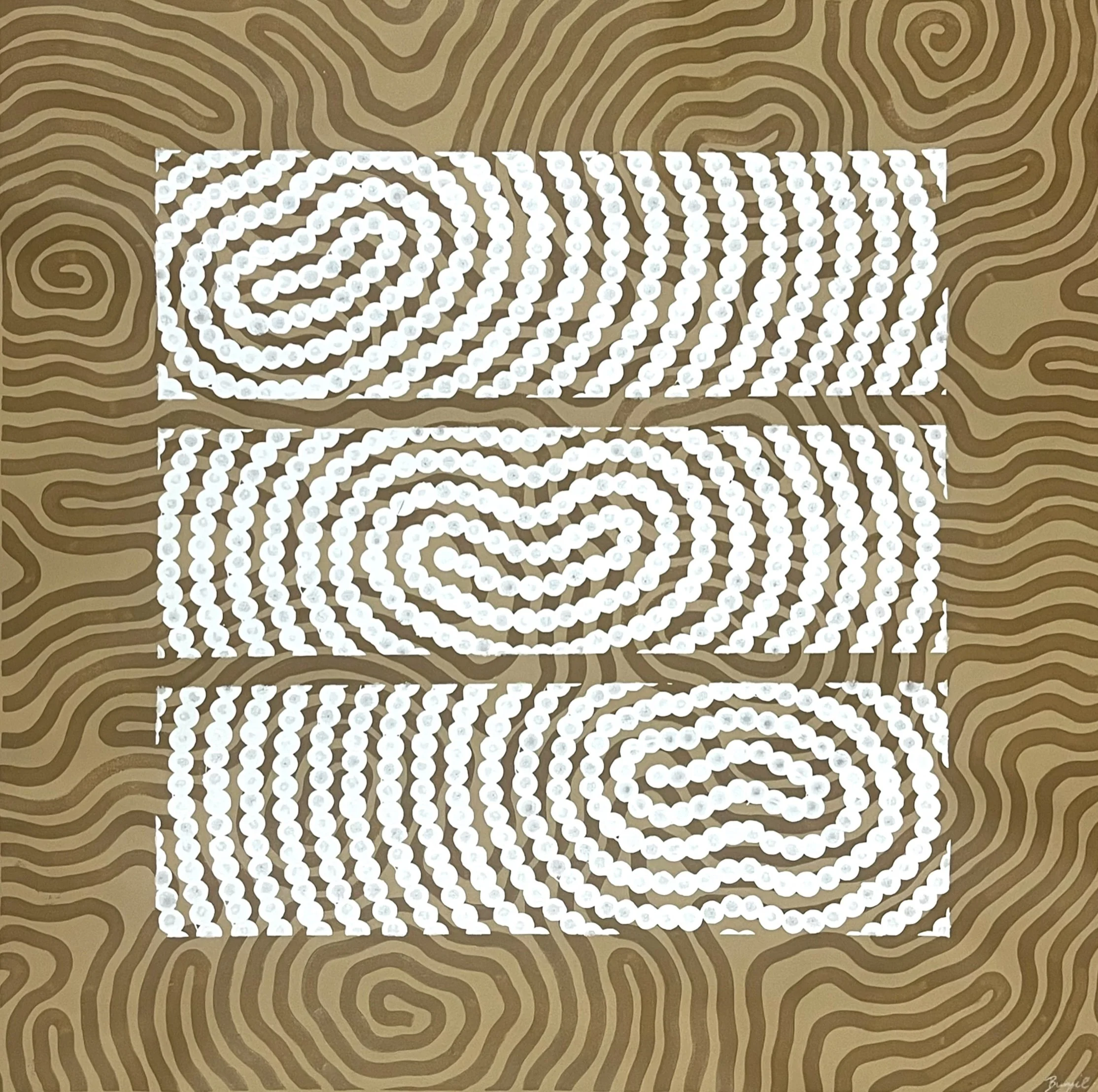 Original Aboriginal art collection on canvas by Bunjil Art titled Confined Connection