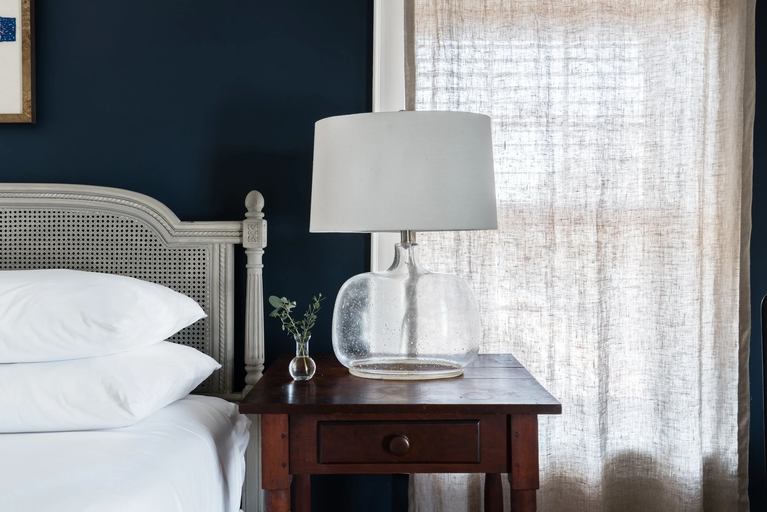 Guest Room Bedside Table with Lamp