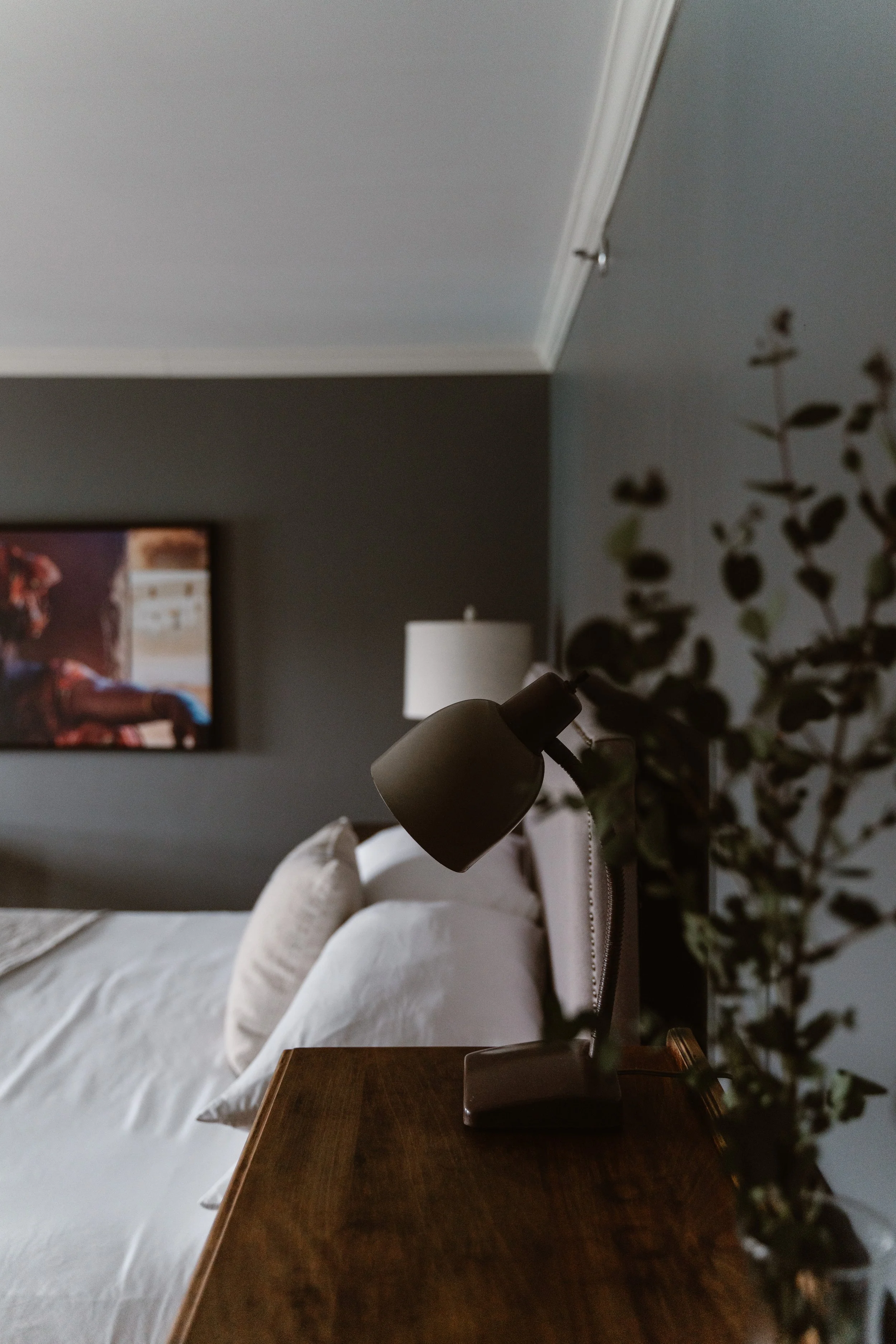 Close-Up Guest Room Side Table and Bed