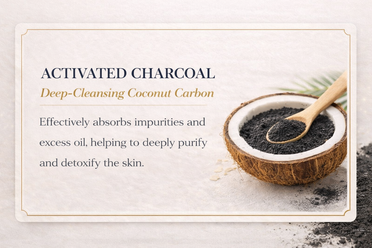 Activated cocoanut-charcoal used in King Growth Lounge soap for deep cleansing and impurity absorption.