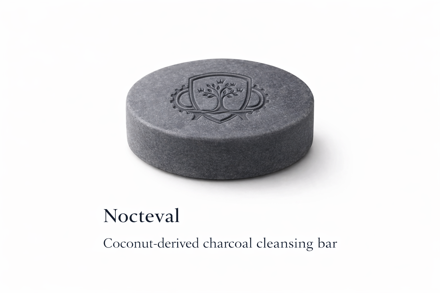 Nocteval Charcoal Cleansing Bar by King Growth Lounge, a coconut-derived activated charcoal soap designed for deep cleansing and skin balance.