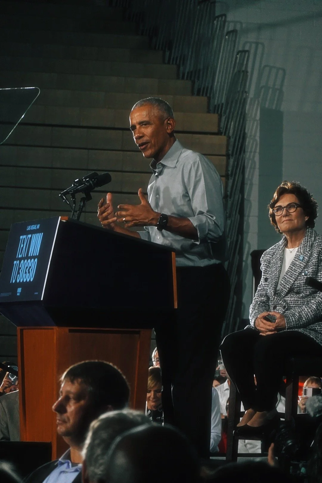 October 19, 2024 — Las Vegas, NV.
Former President Barack Obama speaks during a campaign rally supporting Vice President Kamala and U.S. Senator Jacky Rosen.