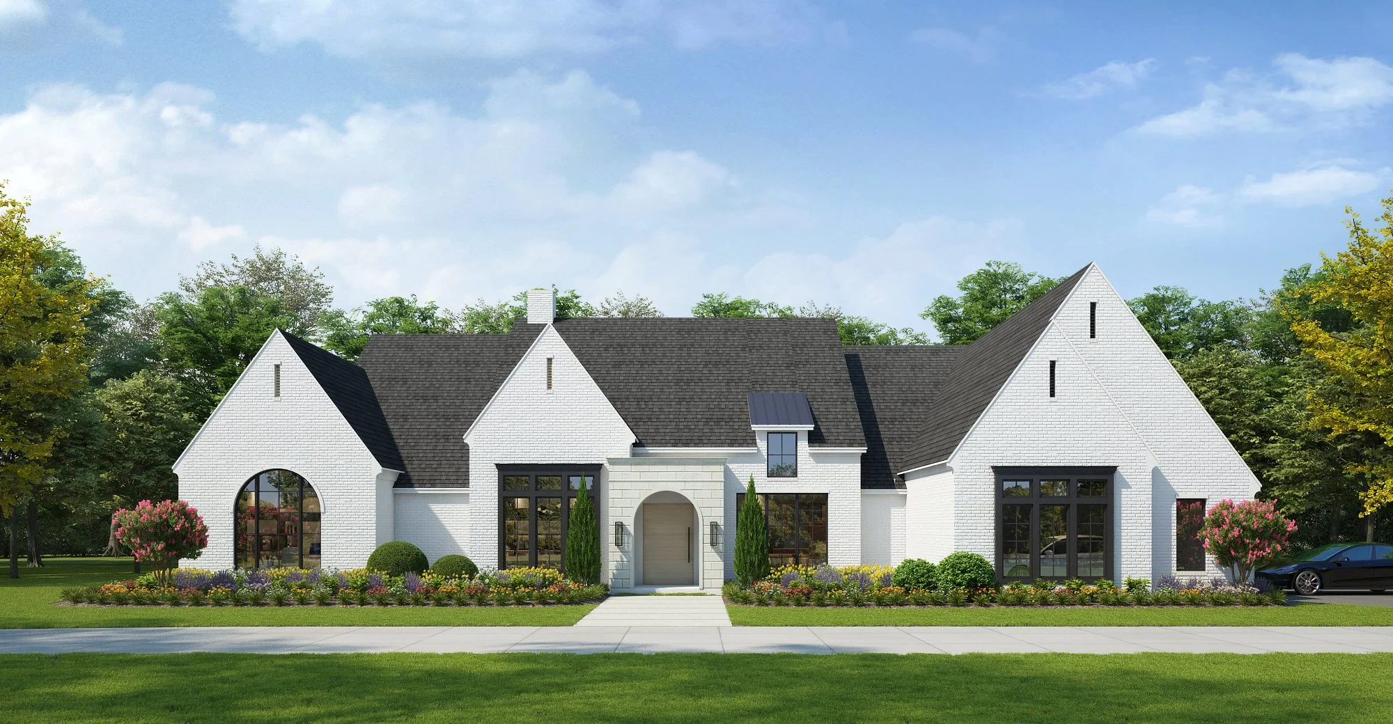 Just finished this beautiful Modern Tudor style home in the Kingsbridge neighborhood of McLendon-Chisholm, Texas. The design combines classic Tudor elements with a modern touch, creating a welcoming space.

**Key Features:**

- **Steeply Pitched Roof