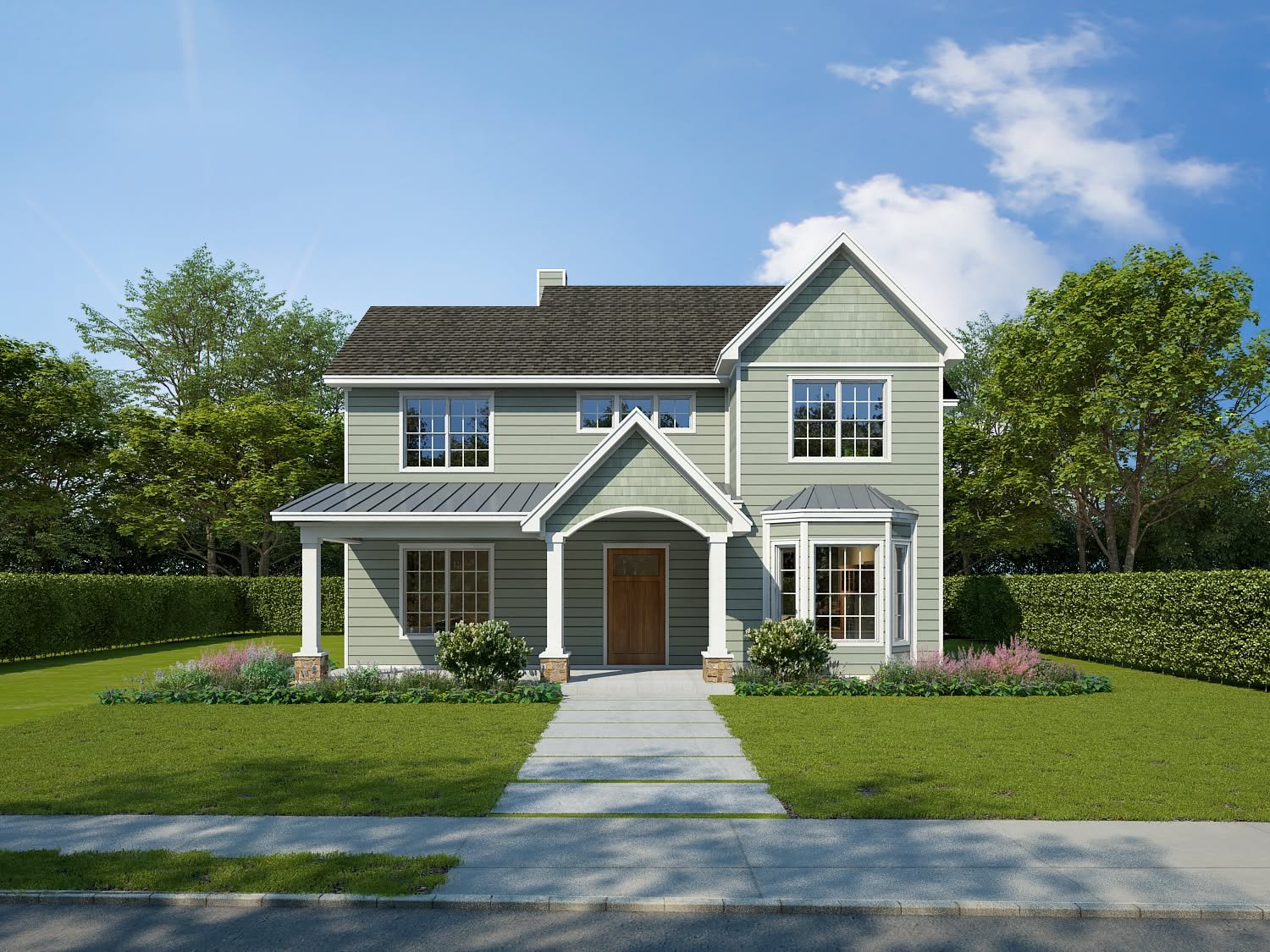 Modern Farmhouse Sophistication in Downtown Frisco

True to modern farmhouse form, the exterior showcases classic lap siding, striking gabled rooflines, and metal roof accents over the porch and bay window, delivering timeless curb appeal. Thoughtful