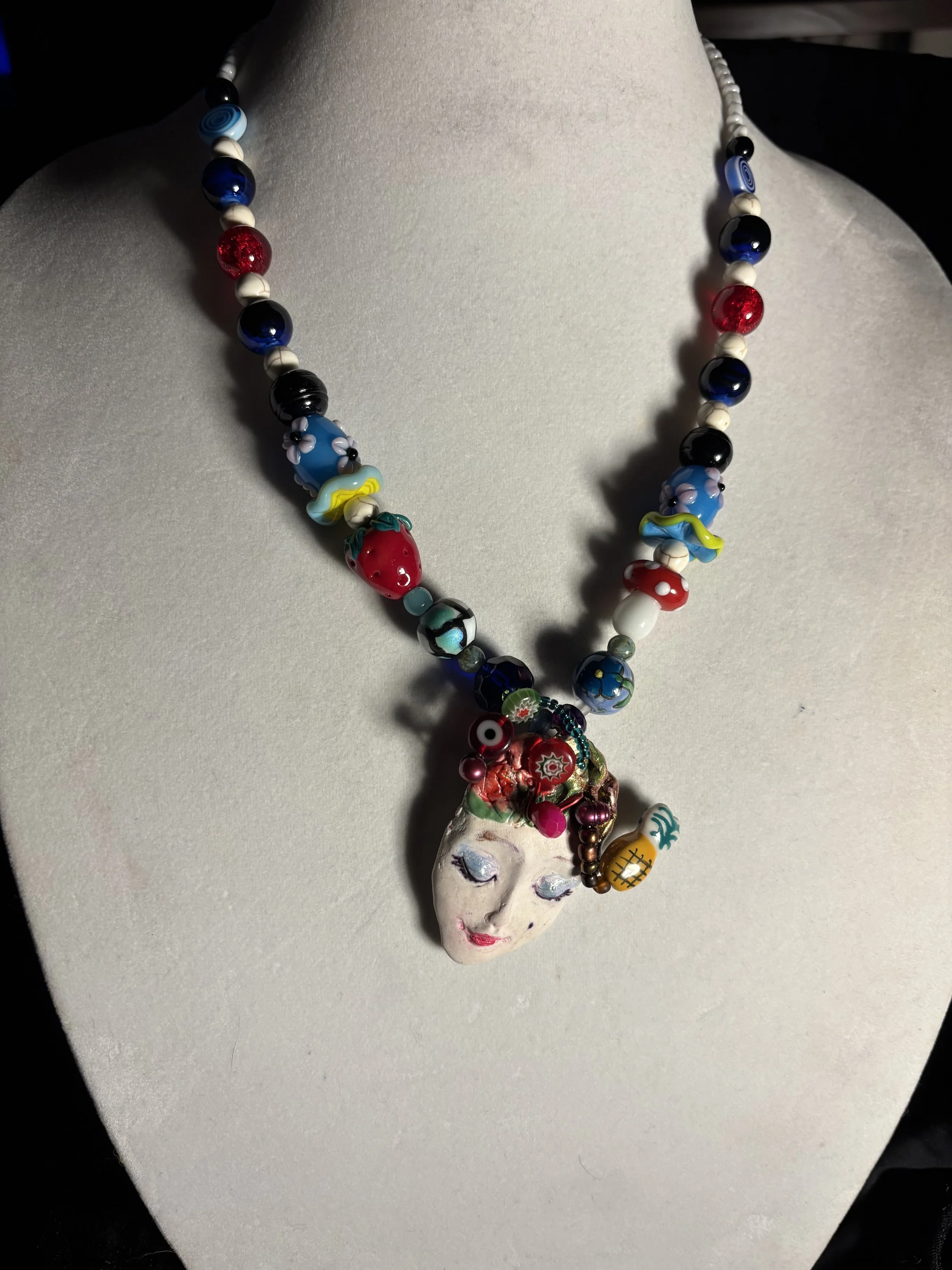 Blue Eyeshadow Face Handmade Necklace