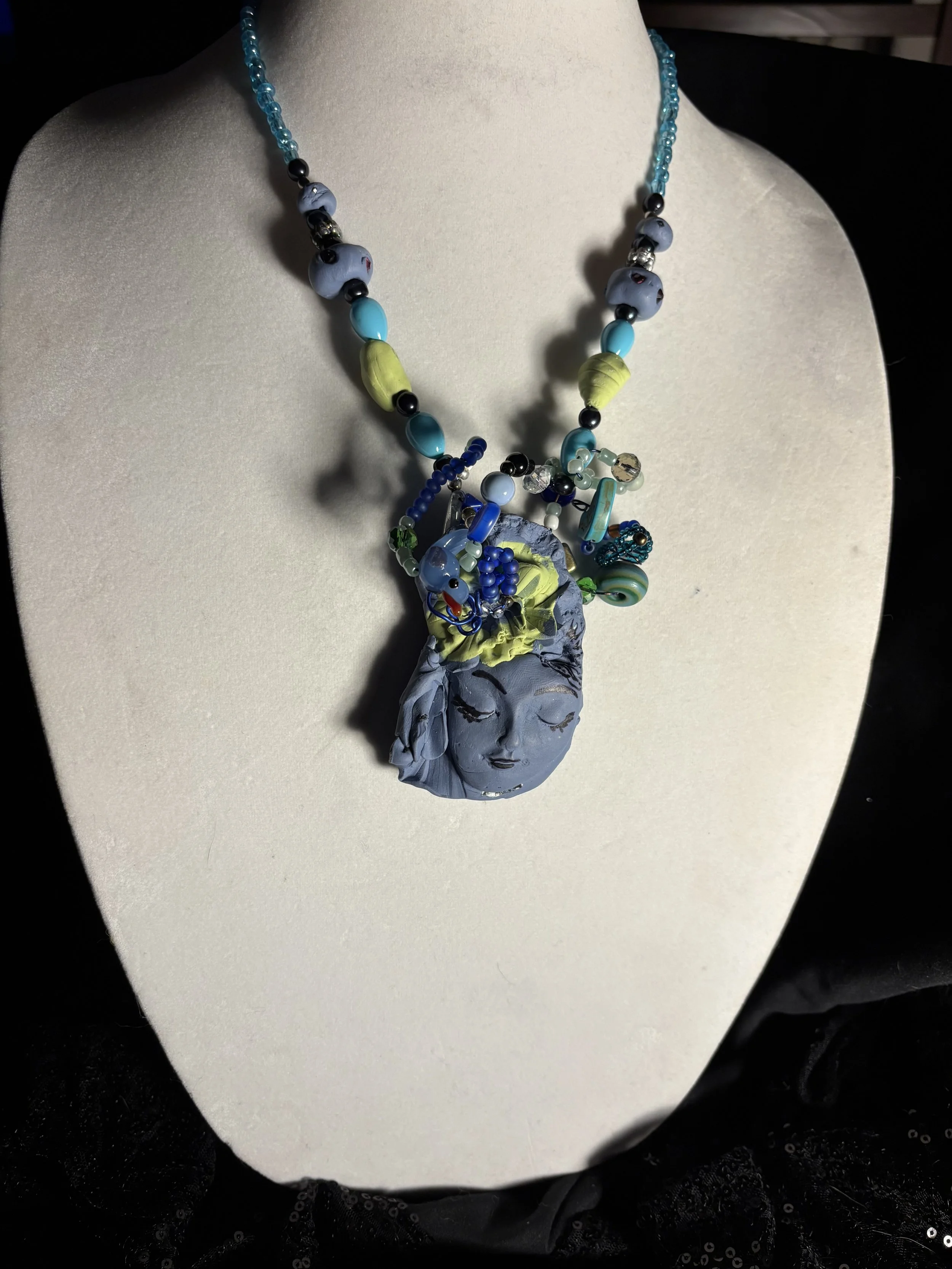 Blue Artisan Face Pendant Necklace
