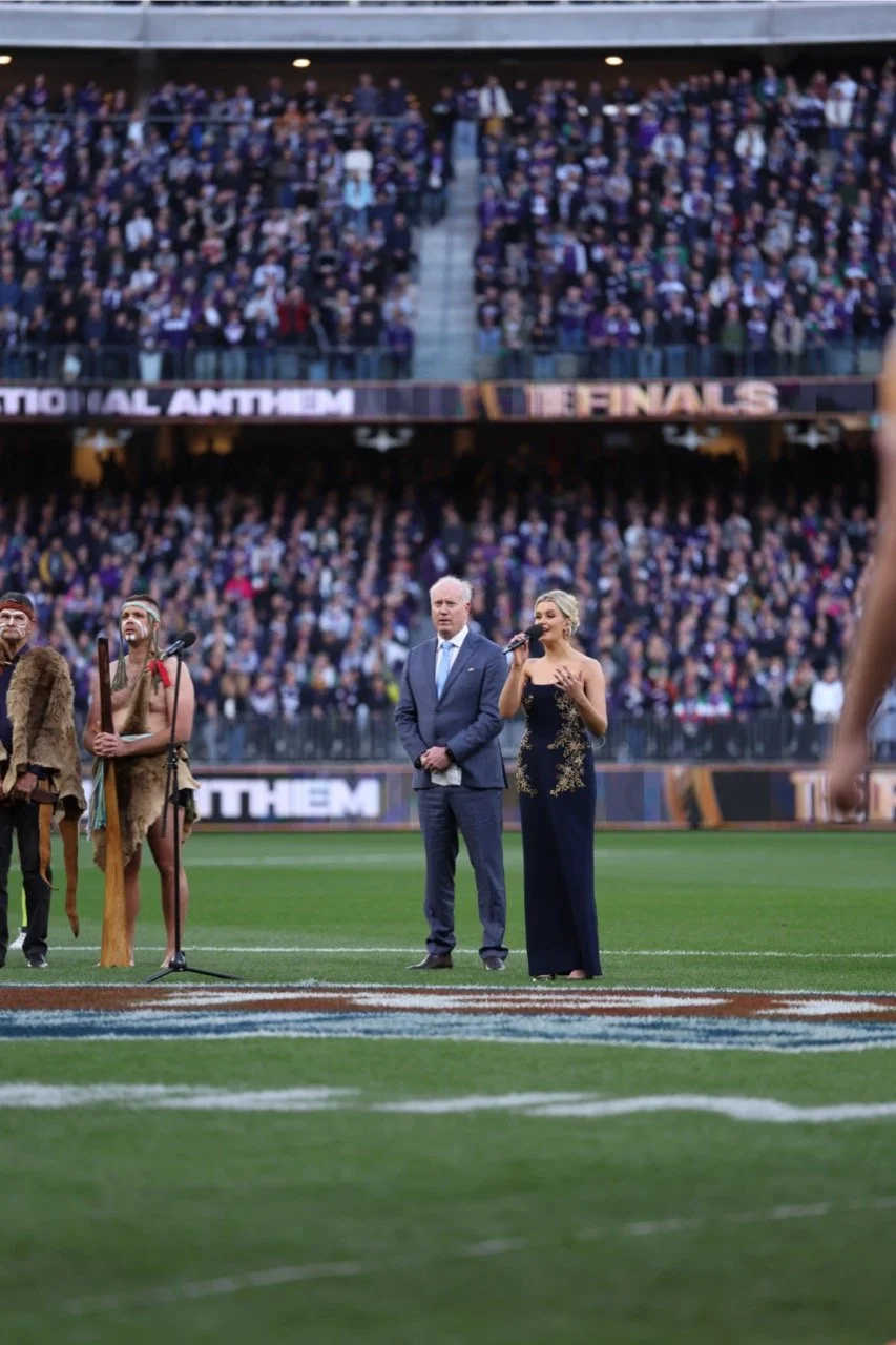 Stella Kelly singing the national anthem at the AFL Semi-Finals 2025