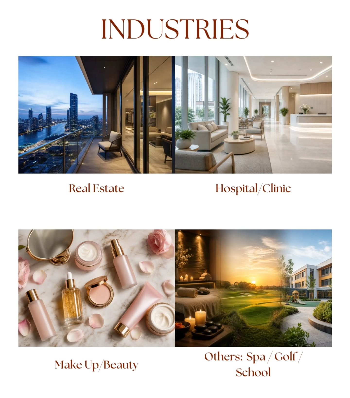 "Luxury is no longer defined by advertising. It's defined by recommendation."

From luxury residences and aesthetic clinics to beauty, wellness, golf, and education brands, we craft campaigns that inspire trust and drive action.

✨ Curated 