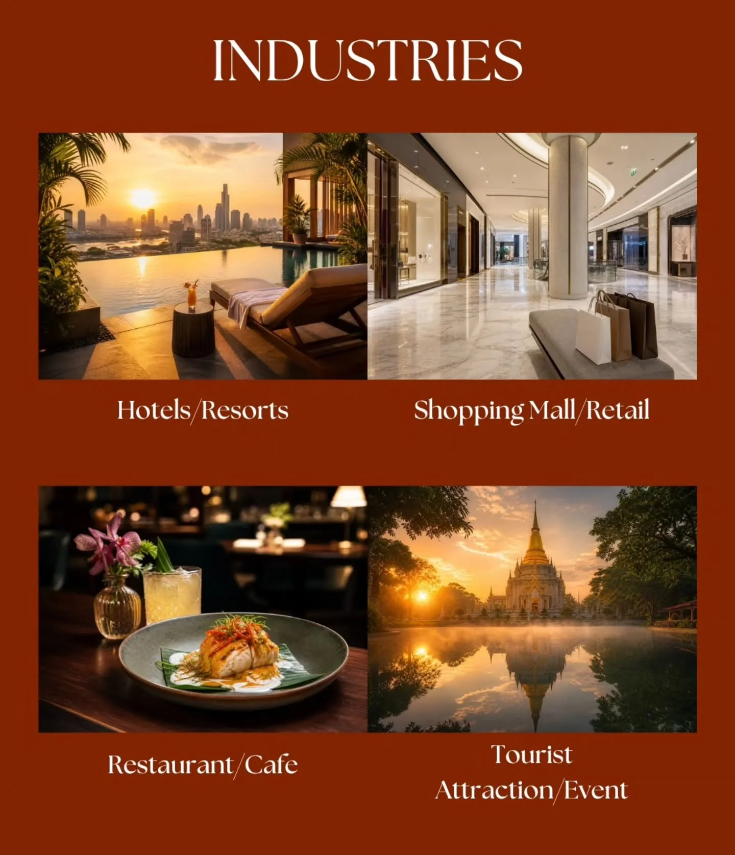 The industries we help grow ✨

&bull; Hotels &amp; Resorts

&bull; Shopping Mall &amp; Retail

&bull; Restaurants &amp; Caf&eacute;s

&bull; Tourist Attractions &amp; Events

Turning destinations into experiences people want to share.

#QuestAssetsGr