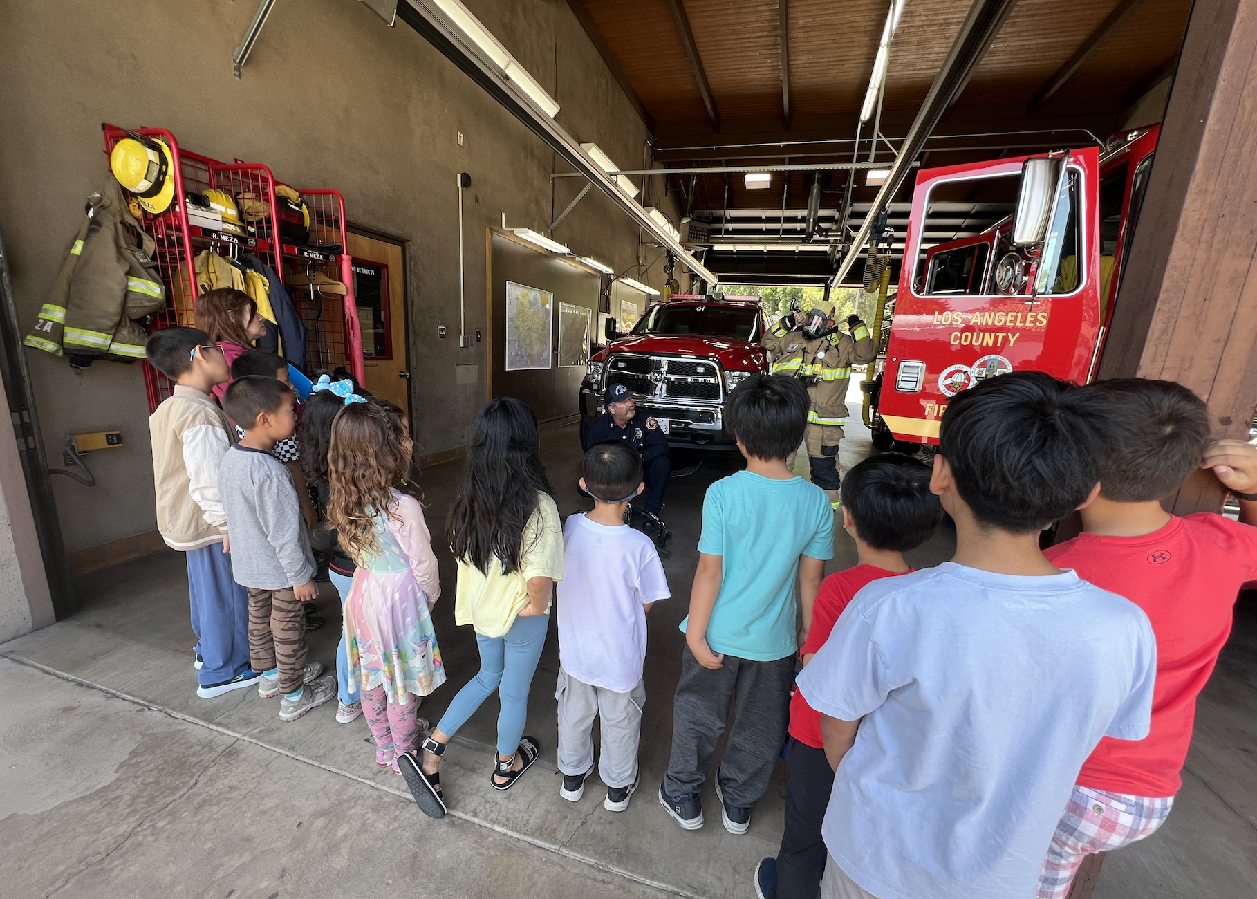 The Cross Schools of Education Summer Camp students going to a community field trip to the local fire station in Walnut, CA.