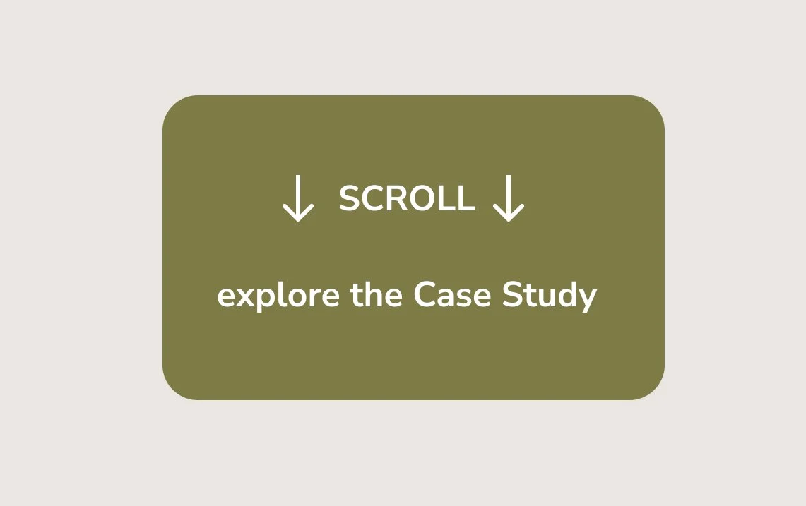 Green box with white text and arrows, instructing to scroll down and explore the case study