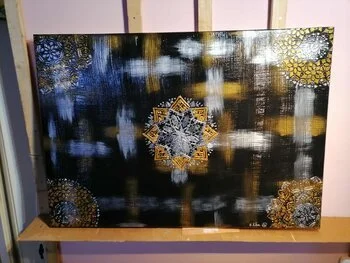 Opus IV: Obsidian Bloom – dark abstract painting with obsidian tones, radiant bloom forms, and subtle metallic accents by Sotiris Christodoulou  Studio 4.jpeg