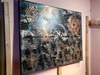 Opus VIII: Nocturnal Constellations – dark cosmic abstract painting with star‑like dots and night sky patterns by Sotiris Christodoulou studio 2.jpeg
