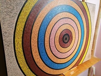 Opus XIII: Infinite Chromatic Orbit – cosmic abstract painting with vibrant circular patterns by Sotiris Christodoulou Studio 5.jpeg