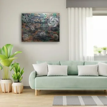 Opus X: Emerald Constellation Grove – abstract painting with emerald green constellations and atmospheric cosmic landscape by Sotiris Christodoulou Mockup 5.jpeg