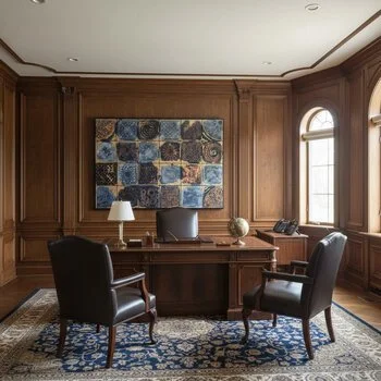 Opus V: Celestial Tiles – abstract mixed media mosaic with geometric tiles and subtle cosmic textures by Sotiris Christodoulou