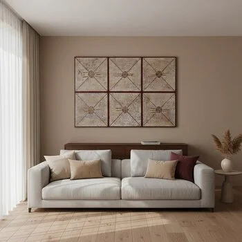 Opus XII: Radiant Nexus – luminous abstract painting with golden orbs and textured cosmic patterns by Sotiris Christodoulou