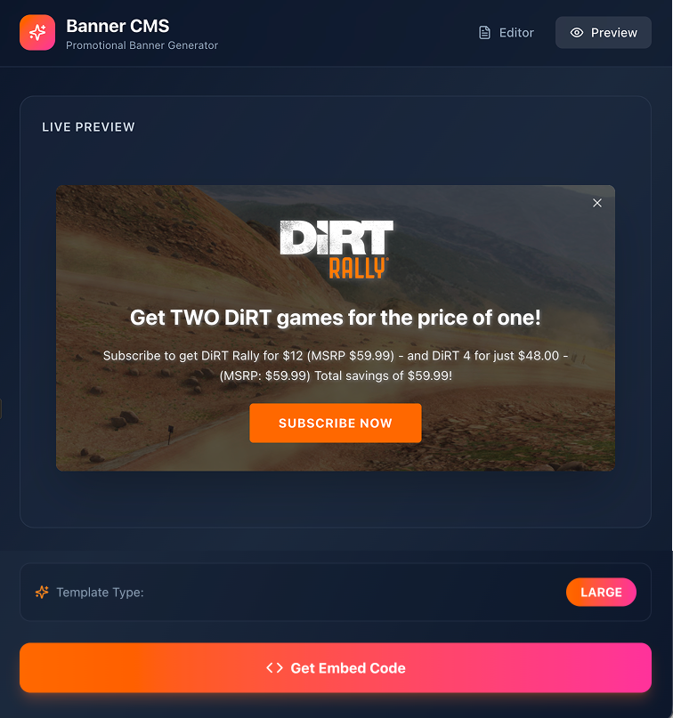 Promotion Preview &amp; Embed Code