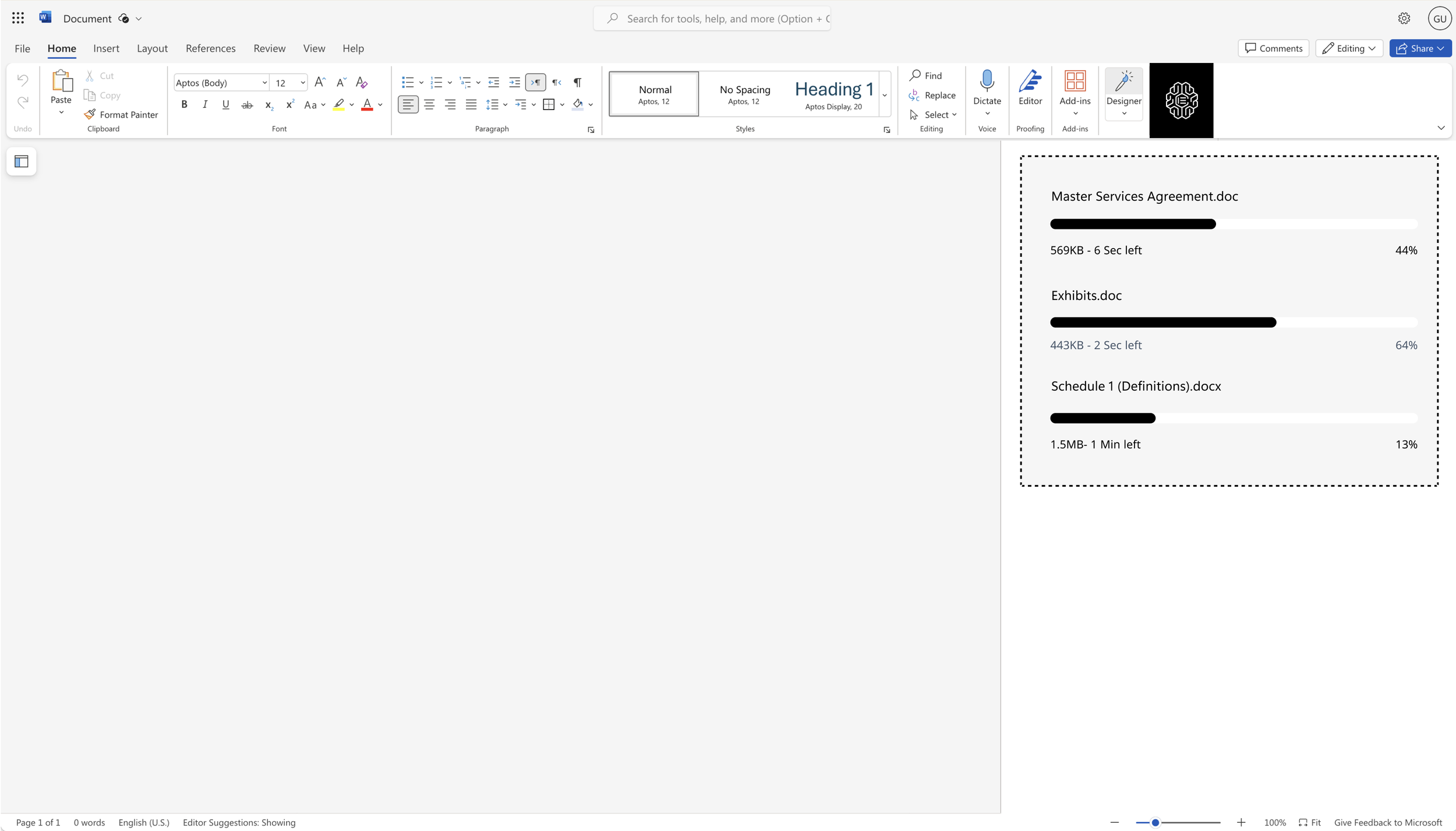 Uploading documents for a new contract