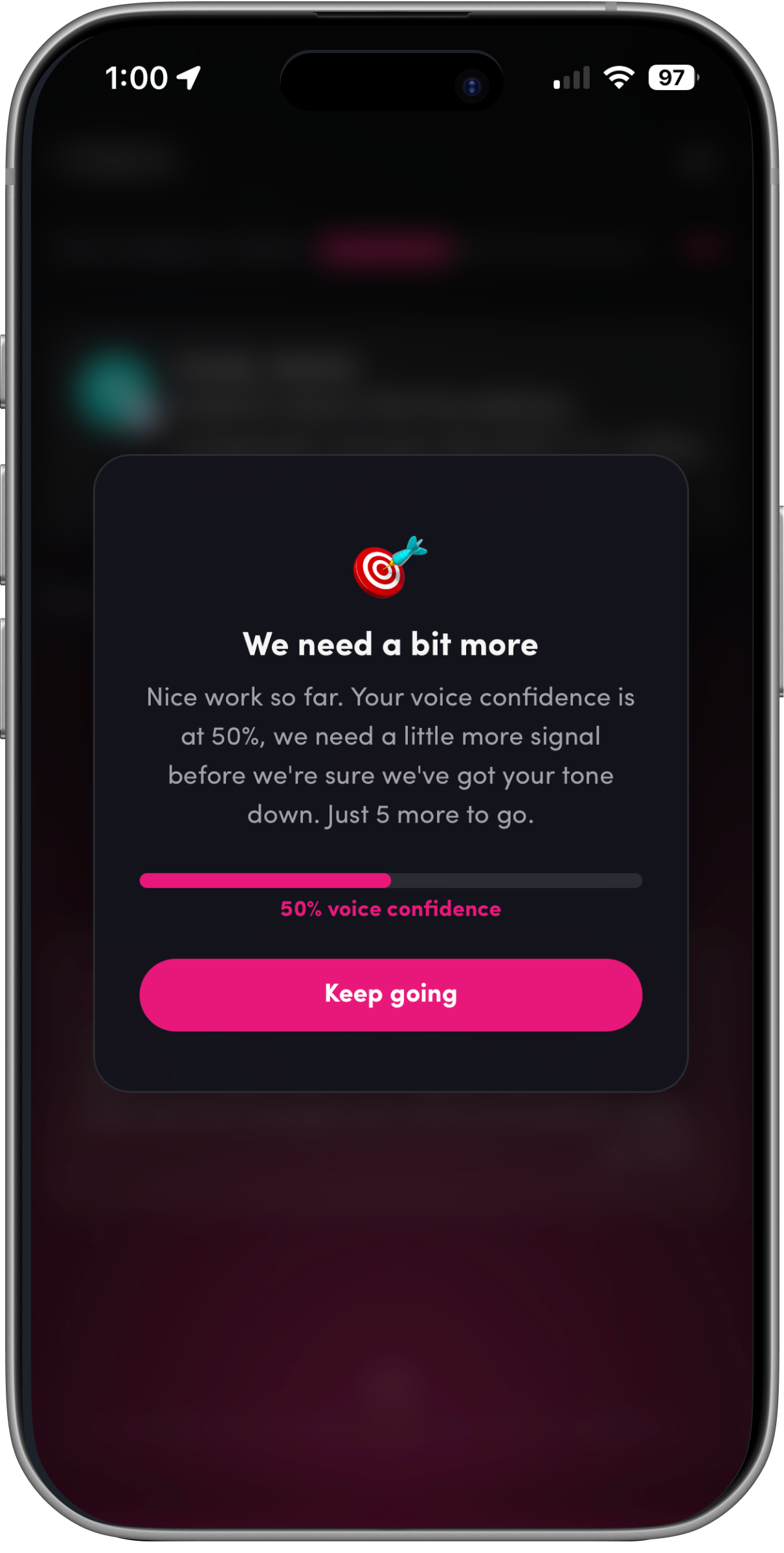  A gentle nudge and progress bar encourages the user to continue while always communicating where they are in the process. 