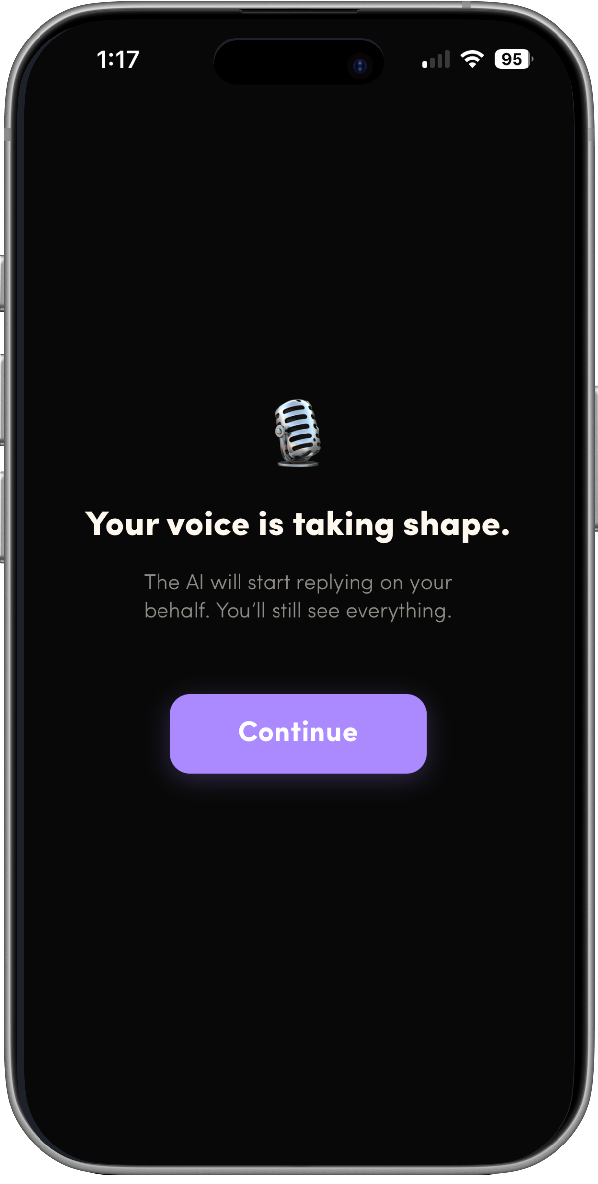  Once enough signal has been captured the app hands off to the phase where the user will approve the tuned AI drafts and send them out into various social media channels. 