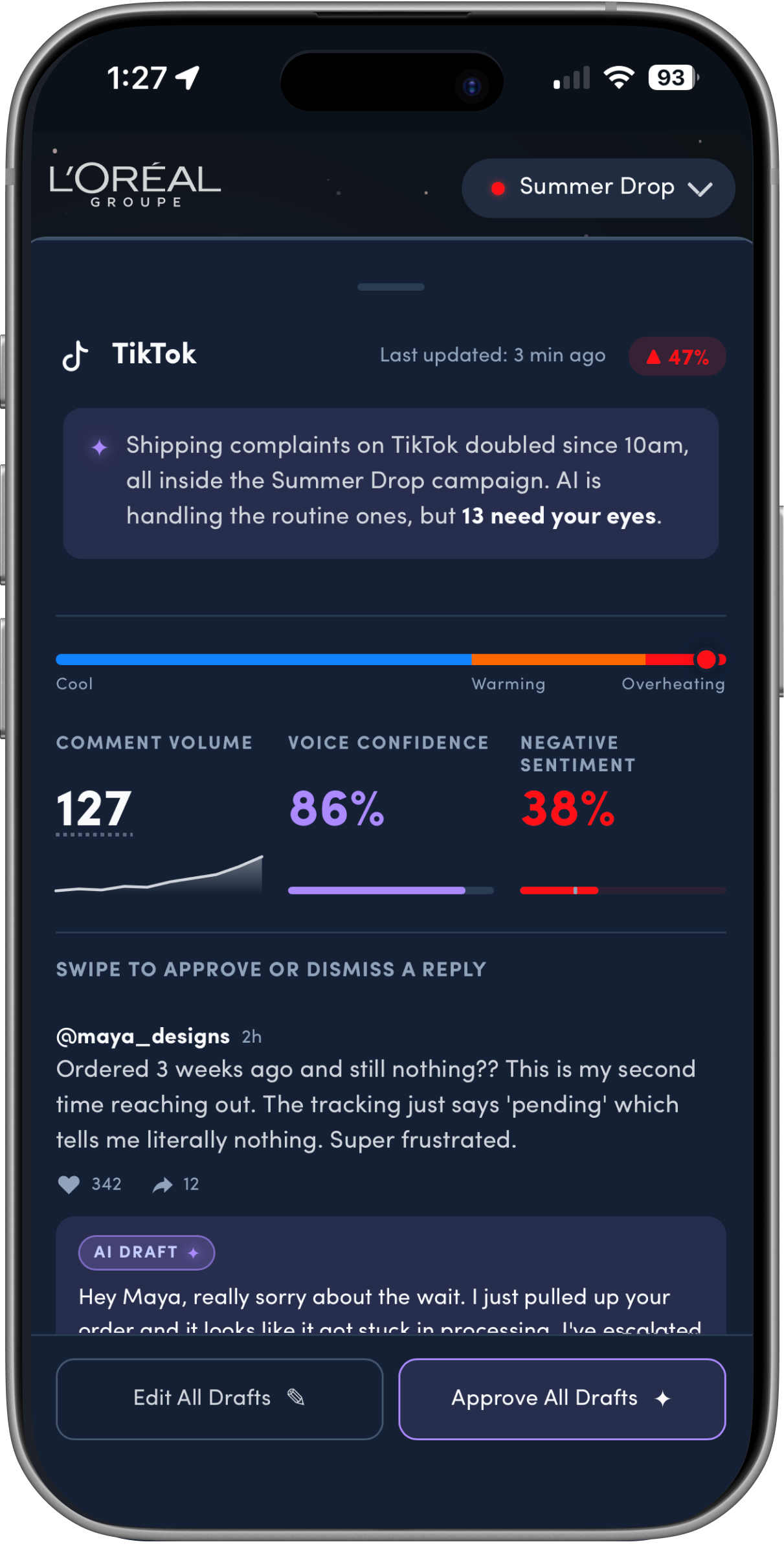  Tapping on any cluster opens an action tray where they can glance at metrics and start to take immediate action. 