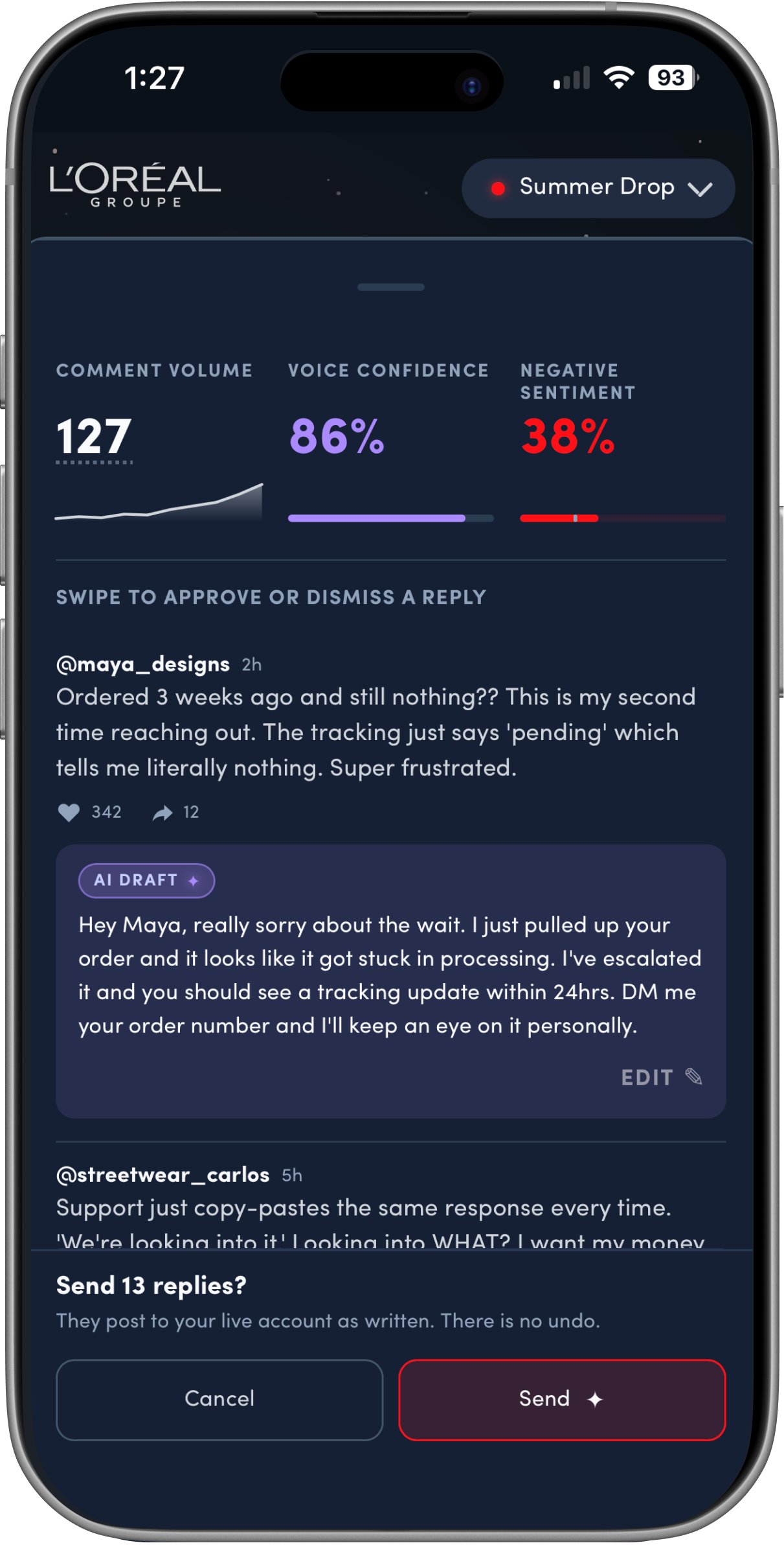  If a manager feels confident in their brand’s AI voice they have the option of sending them out all at once, but not without a warning state. 
