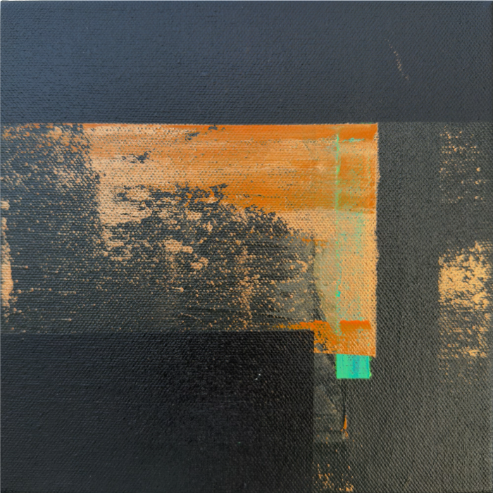 Fragmented_shadows_3.png abstract art orange and bronze with dark hues on this contemporary decorative modern abstract small canvas - exploring the hidden shadows behind clearly defined shapes