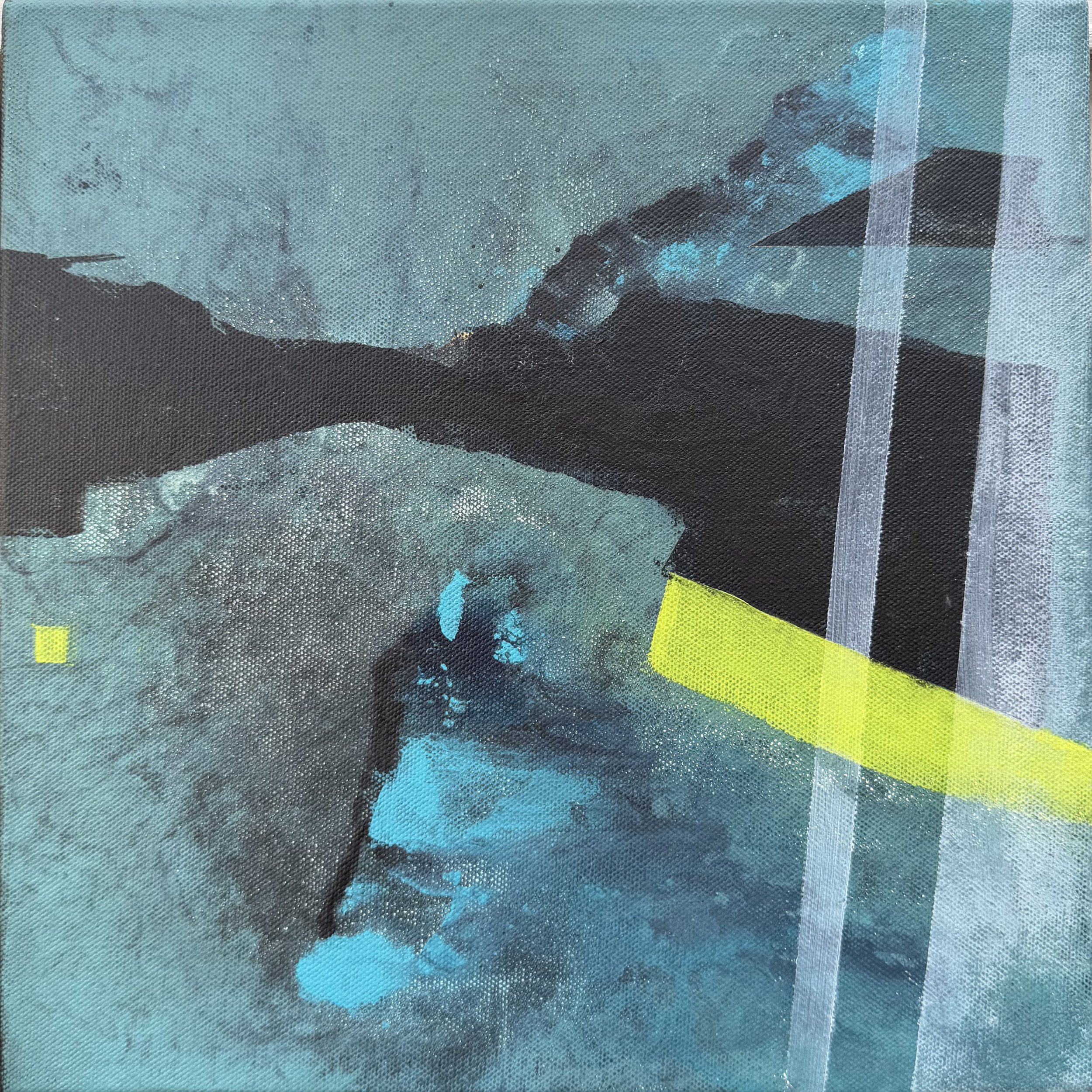 Under_Ice_3.jpeg abstract turquoise and cool blues.  A trio of 3 12x12 inch cotton canvas Original art work for sale