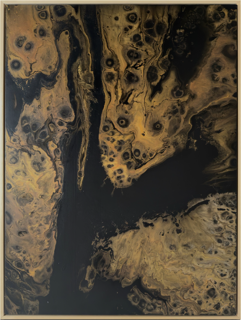 Mesmerizing Fluid Golden Black Abstract Painting