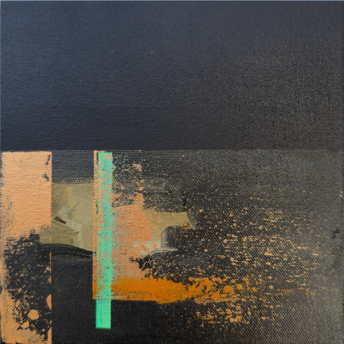 Fragmented_shadows_1.png abstract art orange and bronze with dark hues exploring the hidden shadows behind clearly defined images. Contemporary modern decorative art canvas