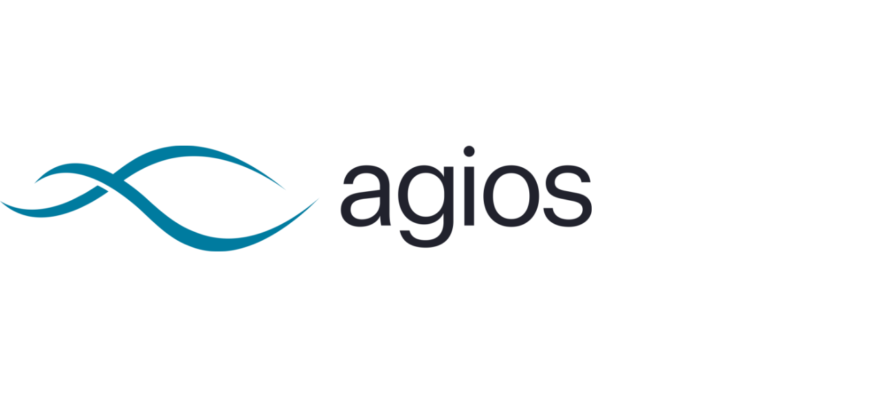 Logo of Agios Pharmaceuticals featuring a stylized blue wave symbol and the company name in lowercase black letters.