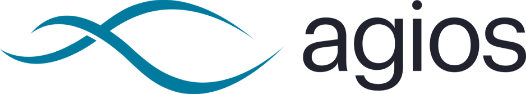 Agios logo with stylized blue swoosh design.