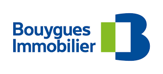 Logo de Bouygues Immobilier avec un texte bleu et un symbole graphique en bleu et vert.