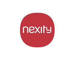 Logo rouge avec le mot 'nexity' en blanc