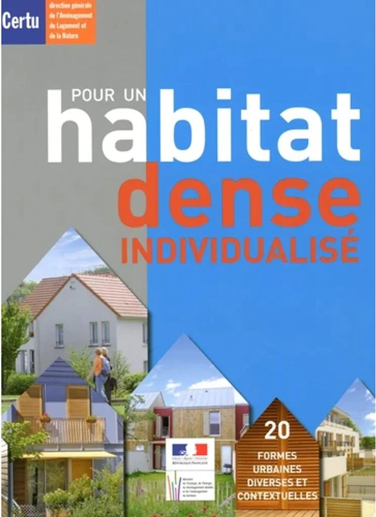 Couverture d'un livre intitulé 'Pour un habitat dense individualisé' avec images de maisons et d'habitations urbaines.