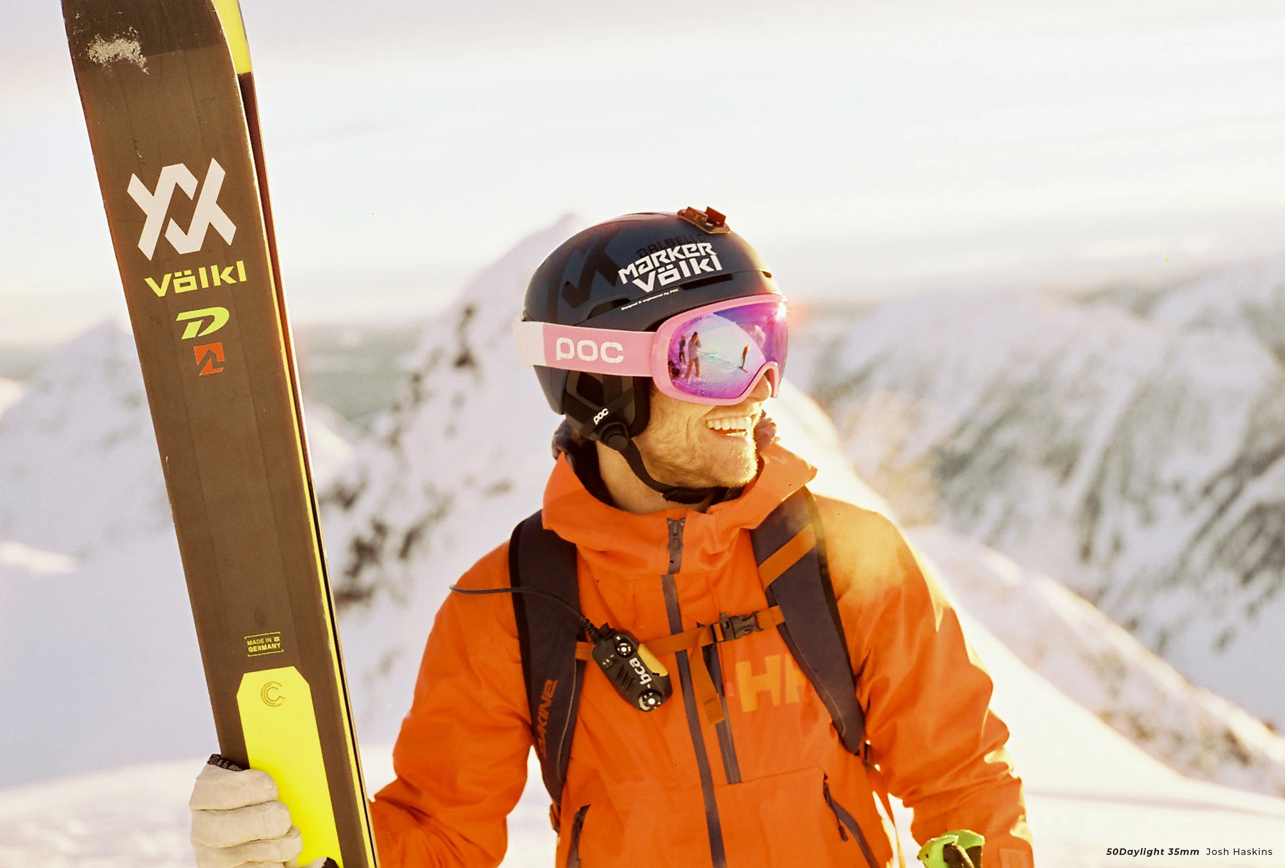 Cinestill 50D sample photo of a skier on a mountain